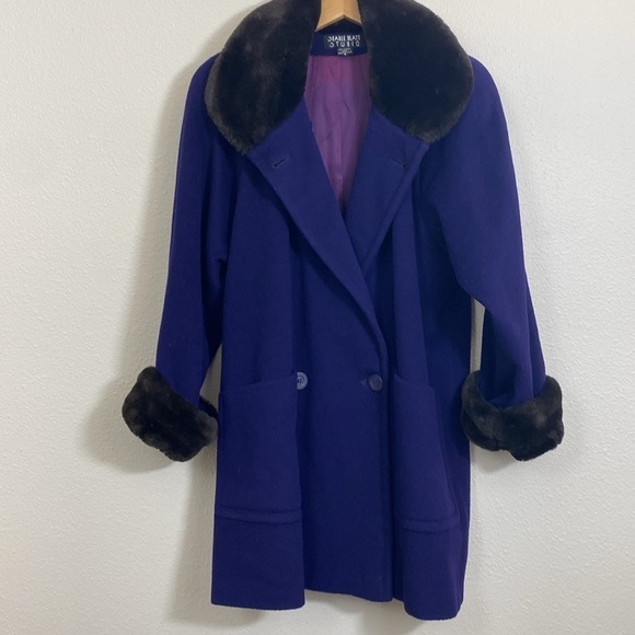 Vintage Searle Blatt Studio Purple Wool Overcoat w/ Faux Fur Collar and Cuffs - Picture 1 of 10